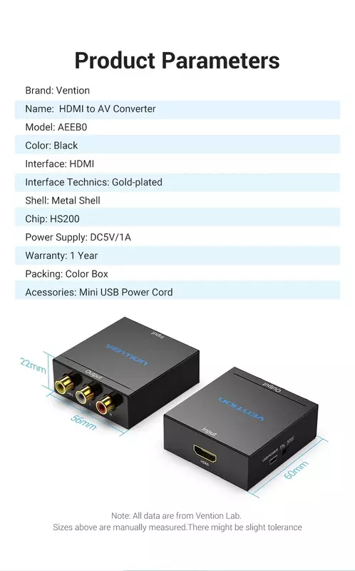 Vention HDMI to RCA Converter Black Metal Type