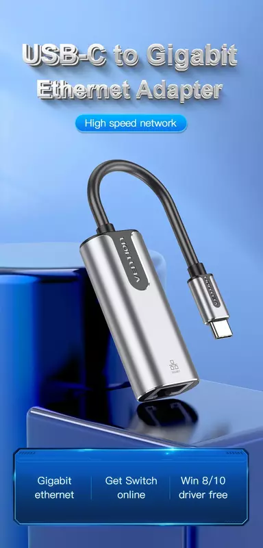 Vention USB-C to Gigabit Ethernet Adapter 0.15M Gray Aluminum Alloy Type