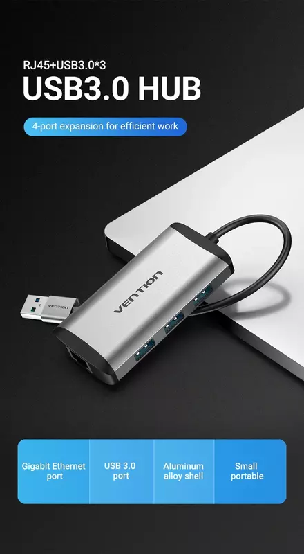 Vention CKBHB USB3.0 To USB3.0*3/Gigabit Ethernet Docking Station