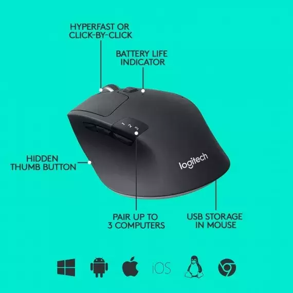 Logitech M720 Triathlon Multi-Computer Wireless Mouse - 910-004791 Logitech M720 Triathlon Multi-Computer Wireless Mouse - 910-004791