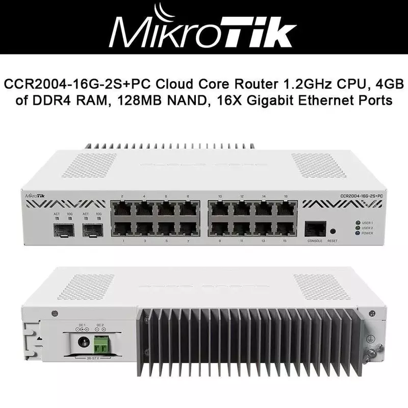 MikroTik CCR2004-16G-2S+PC Ethernet Router 16×Gigabit Ethernet Ports 2×10G SFP+