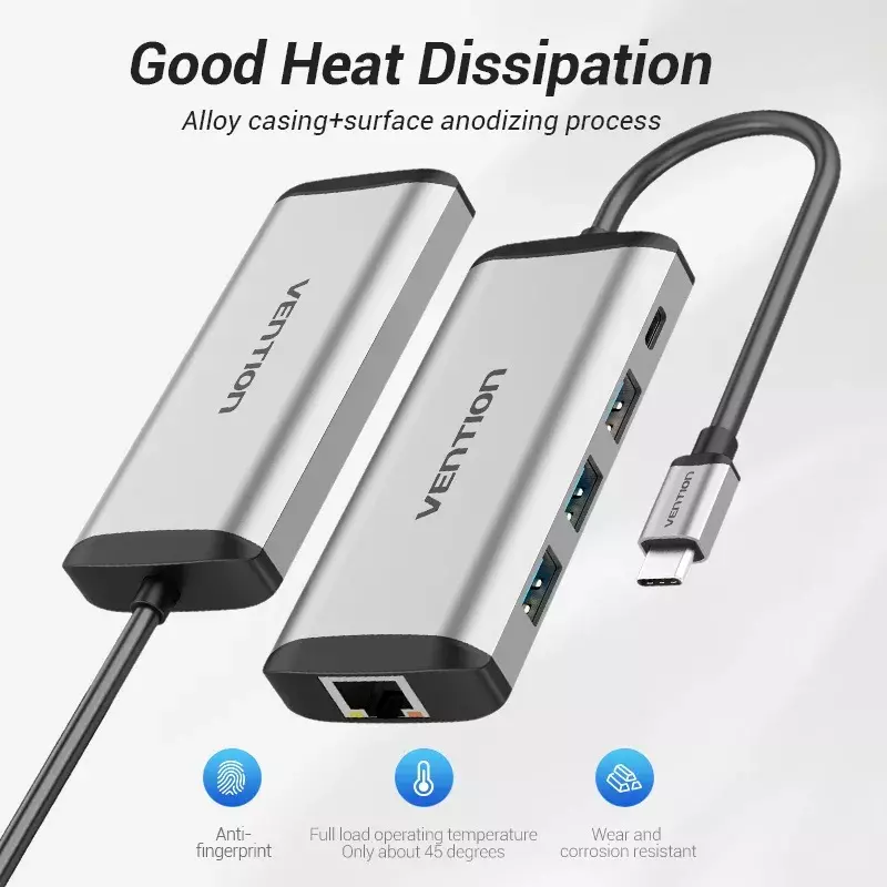Vention USB-C MULTI-FUNCTIONAL 5 in 1 DOCKING STATION Type C to USB 3.0(3 ports), Gigabit Ethernet, PD Docking Station Vention USB-C MULTI-FUNCTIONAL 5 in 1 DOCKING STATION Type C to USB 3.0(3 ports), Gigabit Ethernet, PD Docking Station