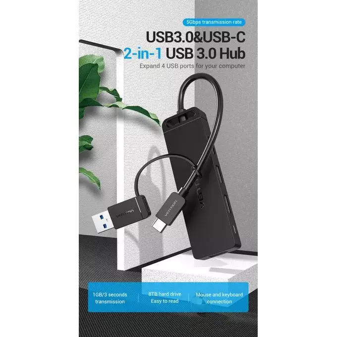 Vention 4-Port Usb 3.0 Hub With Type C & Usb 3.0 2-In-1 Interface 0.15 Meter VEN-CHTBB