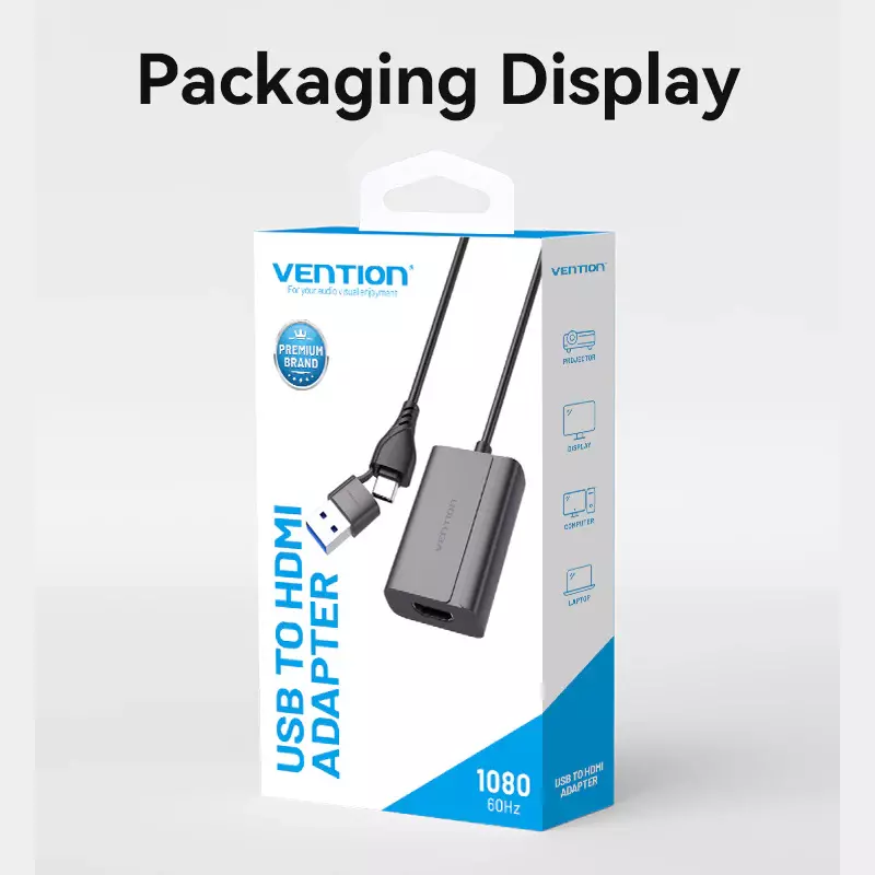 Vention USB-C + USB-A to HDMI Adapter 0.15M Gray Aluminium Alloy Type