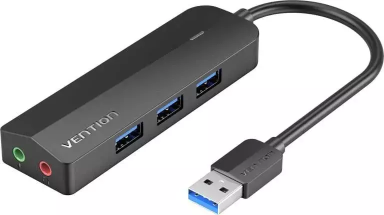 Vention 3-Port USB 3.0 Hub with Sound Card and Power Supply 0.15M Black Vention 3-Port USB 3.0 Hub with Sound Card and Power Supply 0.15M Black